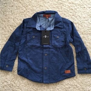 New 7 for all mankind 7fam shirt navy button denim jersey dress long 24 mths 2T
